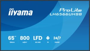 iiyama LH6566UHSB-B1AG pantalla de señalización Pantalla plana para señalización digital 165,1 cm (65") LCD Wifi 800 cd / m² 4K Ultra HD Negro Procesador incorporado Android 24/7